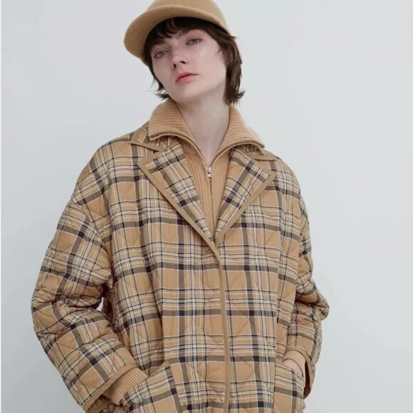 Uniqlo | C Plaid Check Padded Pufftech Oversized Long Coat Sz. S - Picture 3 of 12